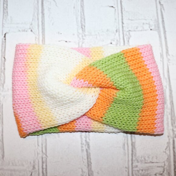 🧡💗💚 Twisted Knit Headband – Orange, Pink & Green · Handmade · One Size - Picture 1 of 4